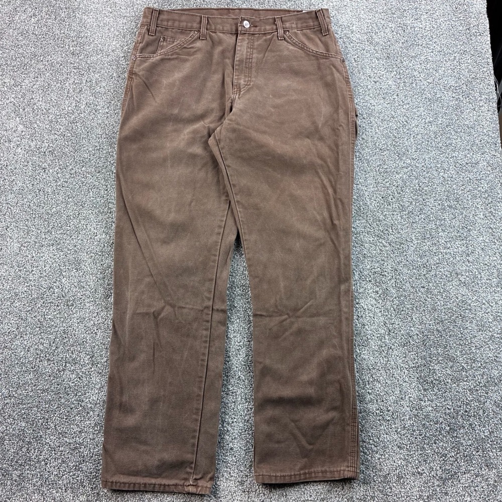 Vintage Dickies Carpenter Pants Mens 34x32 Brown Duck Canvas Workwear Cotton
